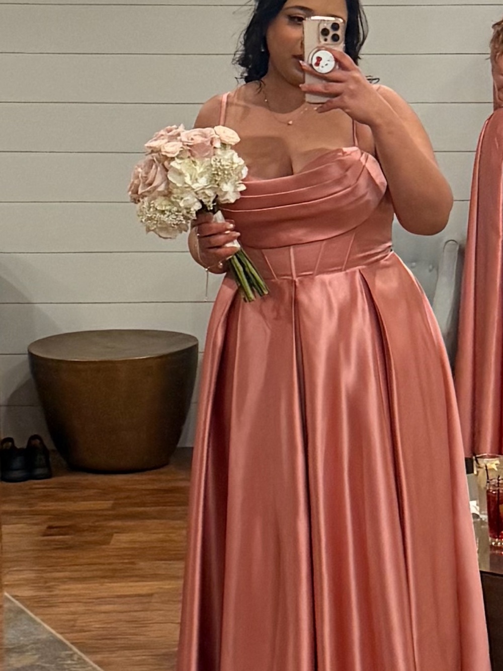 Women's Satin Cowl Neck formal Dress in Dusty Rose